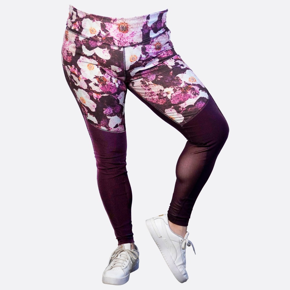 Nike Power Dri-FIT Legend Floral Mesh Tights L XL 1X 12 14 Port Wine Purple‎